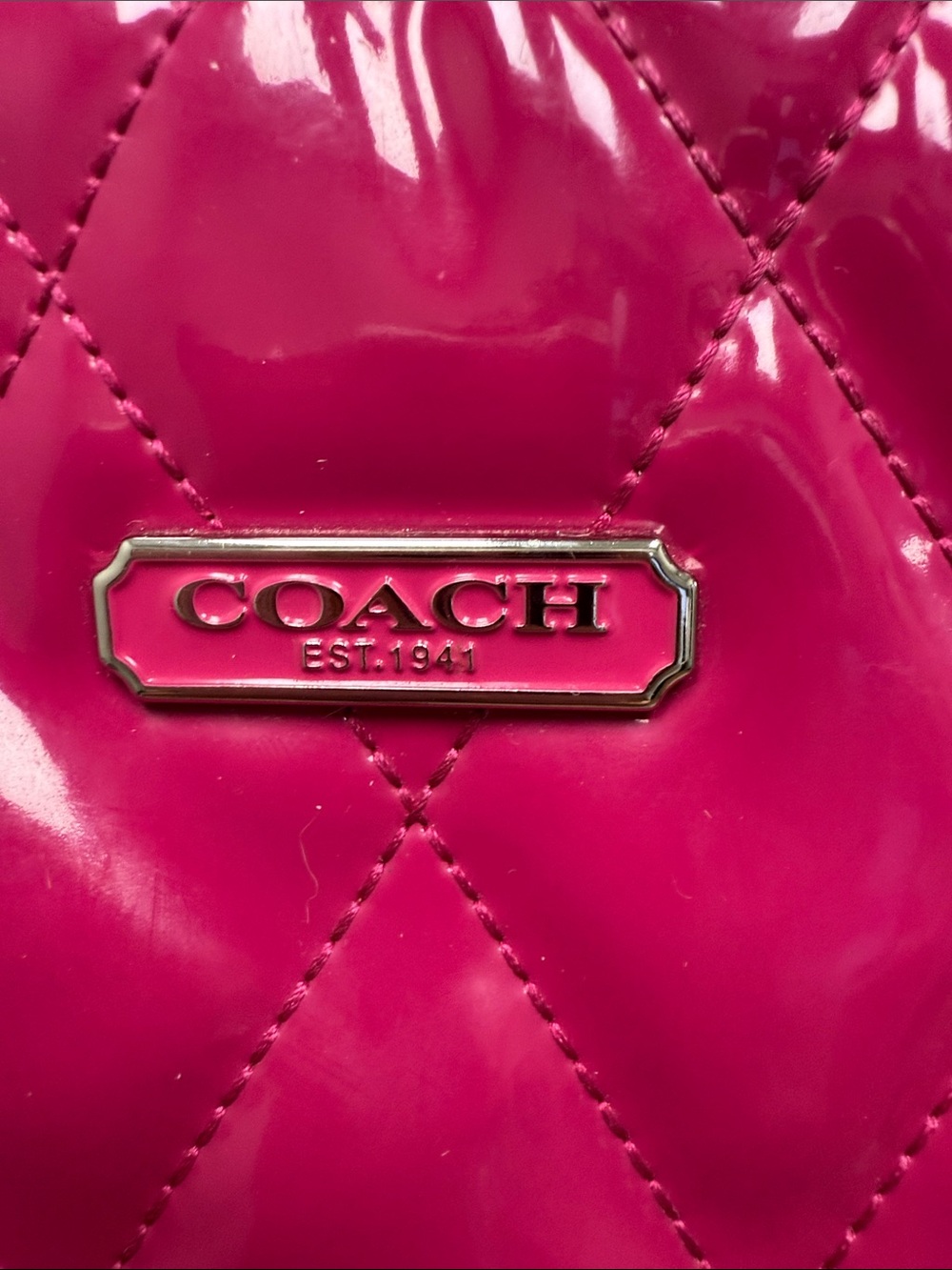 Coach Poppy Quilted Patent Shoulder Bag in Hot Pink - Picture 4 of 14